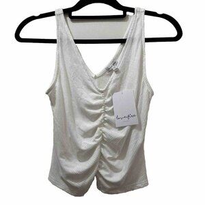 2/$30 Love Fire Crop Tank Top Womens M White Ruched Clean Girl Beach Boho NWT